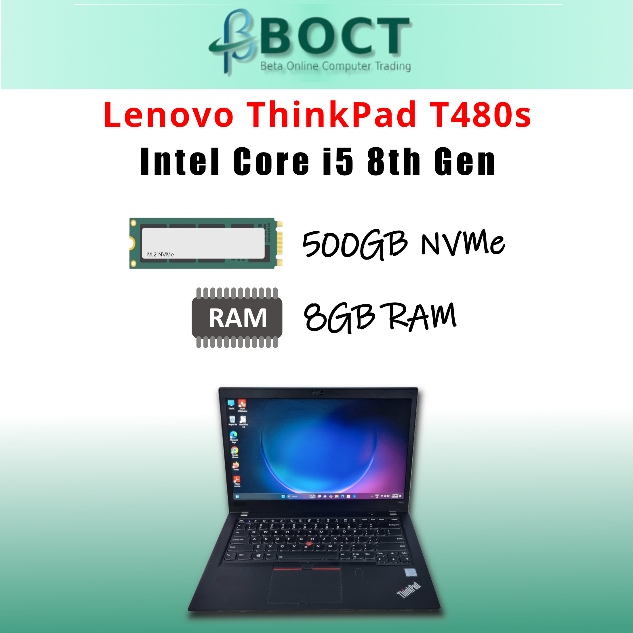 Refurbished Lenovo ThinkPad T480s / Intel Core i5 8th Gen / Windows 11 - Image 3