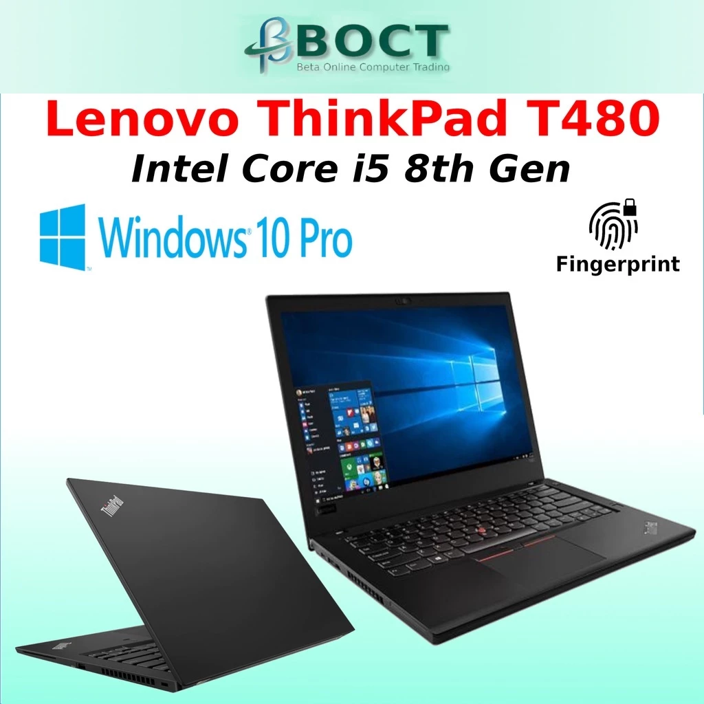 Refurbished Lenovo ThinkPad T480 / Intel Core i5 8th Gen / 14-inch Full HD 1920 x 1080 IPS screen / Windows 10 Pro