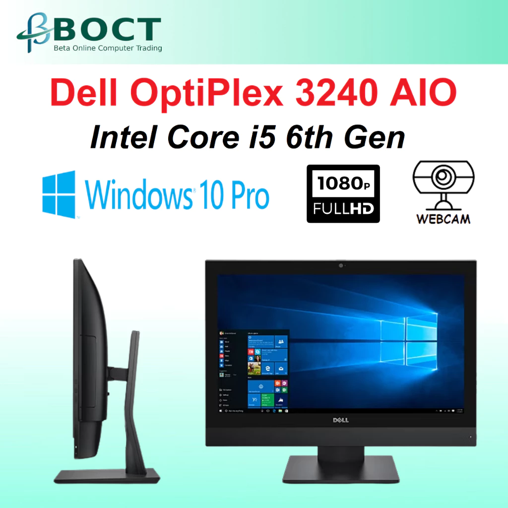 Refurbished Dell OptiPlex 3240 AIO/Intel Core i5 6th Gen/21.5" FHD screen/Optional RAM/Optional HDD or SSD/Webcam/W10P