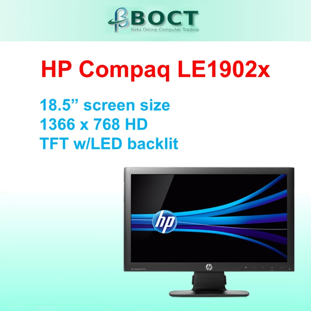 Refurbished HP Compaq LE1902x / 18.5" screen size / HD / TFT w/LED backlit / VGA