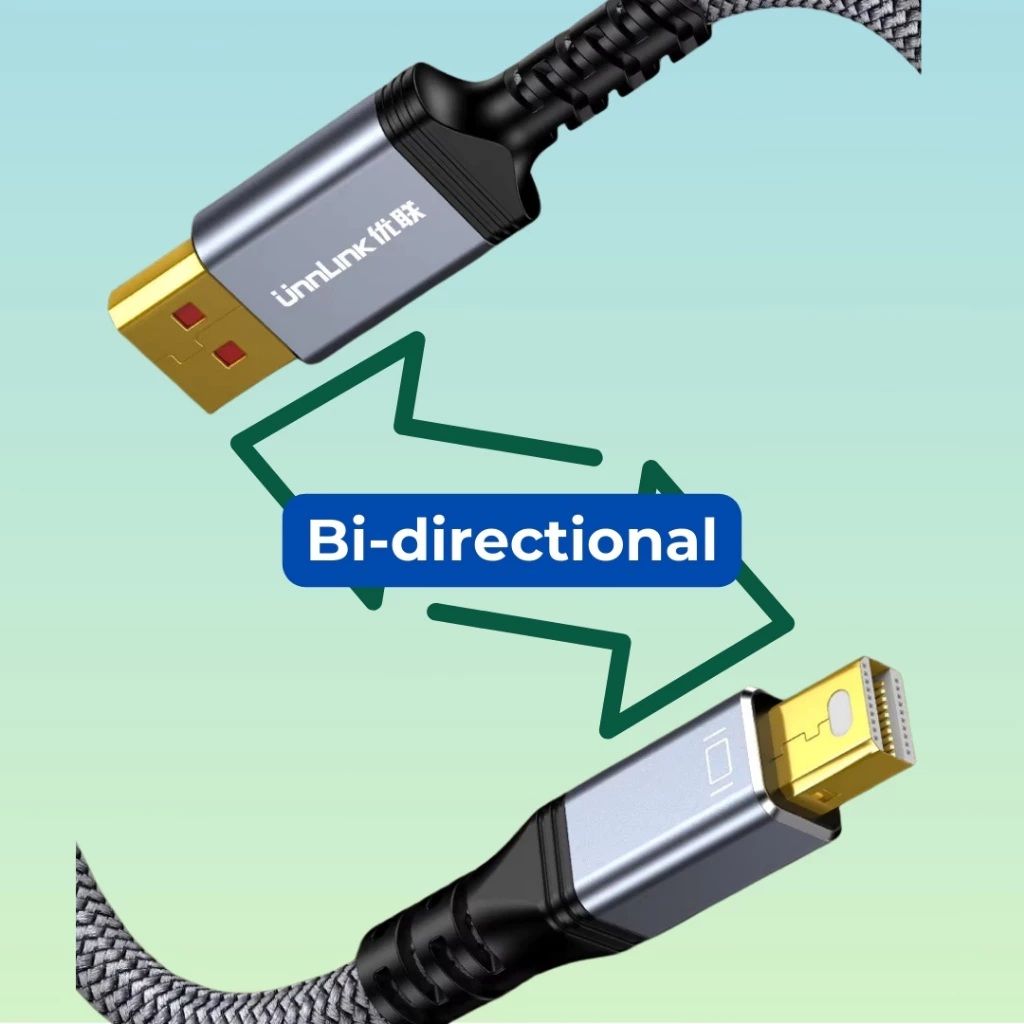 unnLink Mini DisplayPort to DisplayPort 8K Cable | mDP to DP, 8K@60Hz, 4K@144Hz, Bi-Directional High Resolutions cable - Image 6